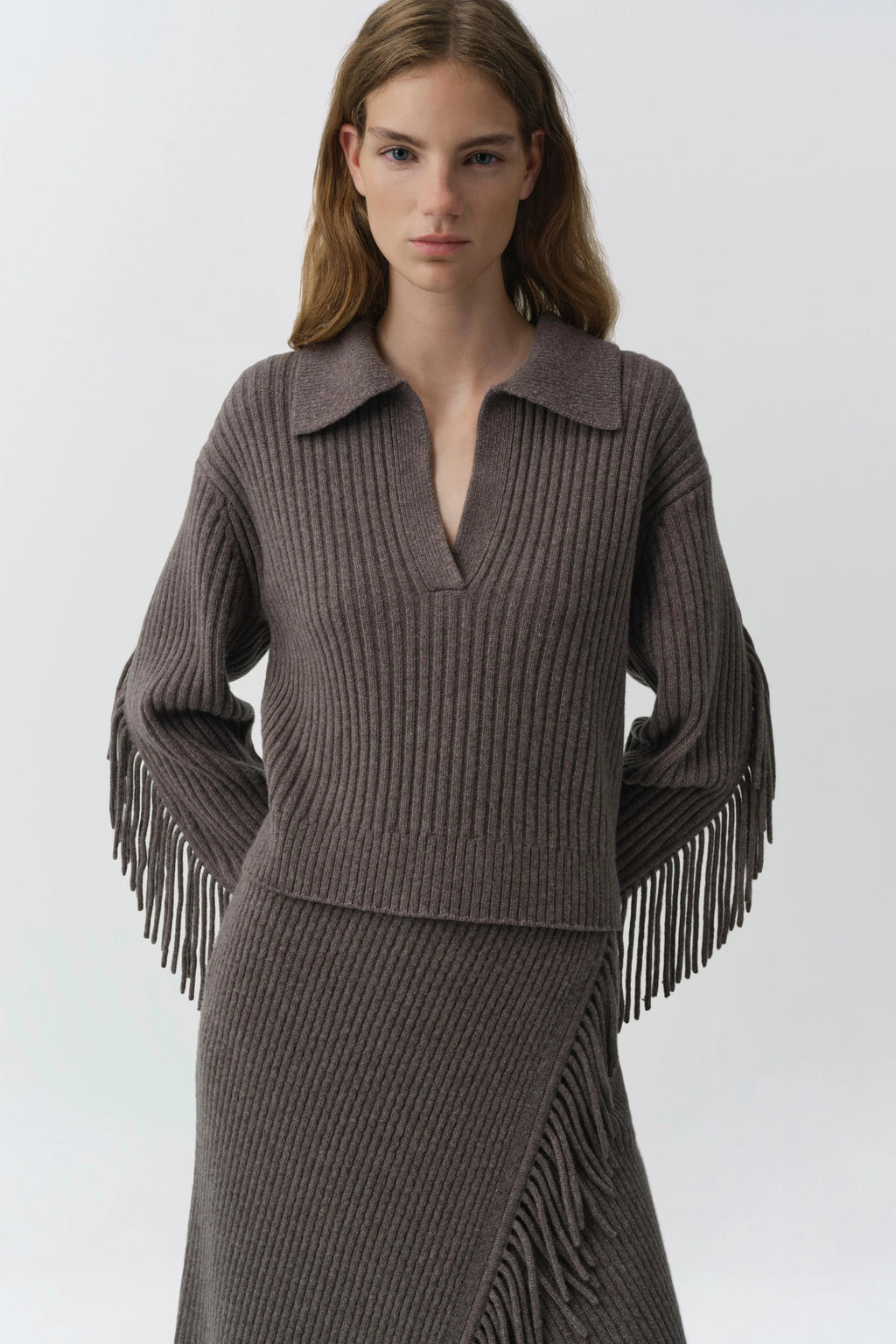 Simkhai Natalia Collared Fringe Sweater