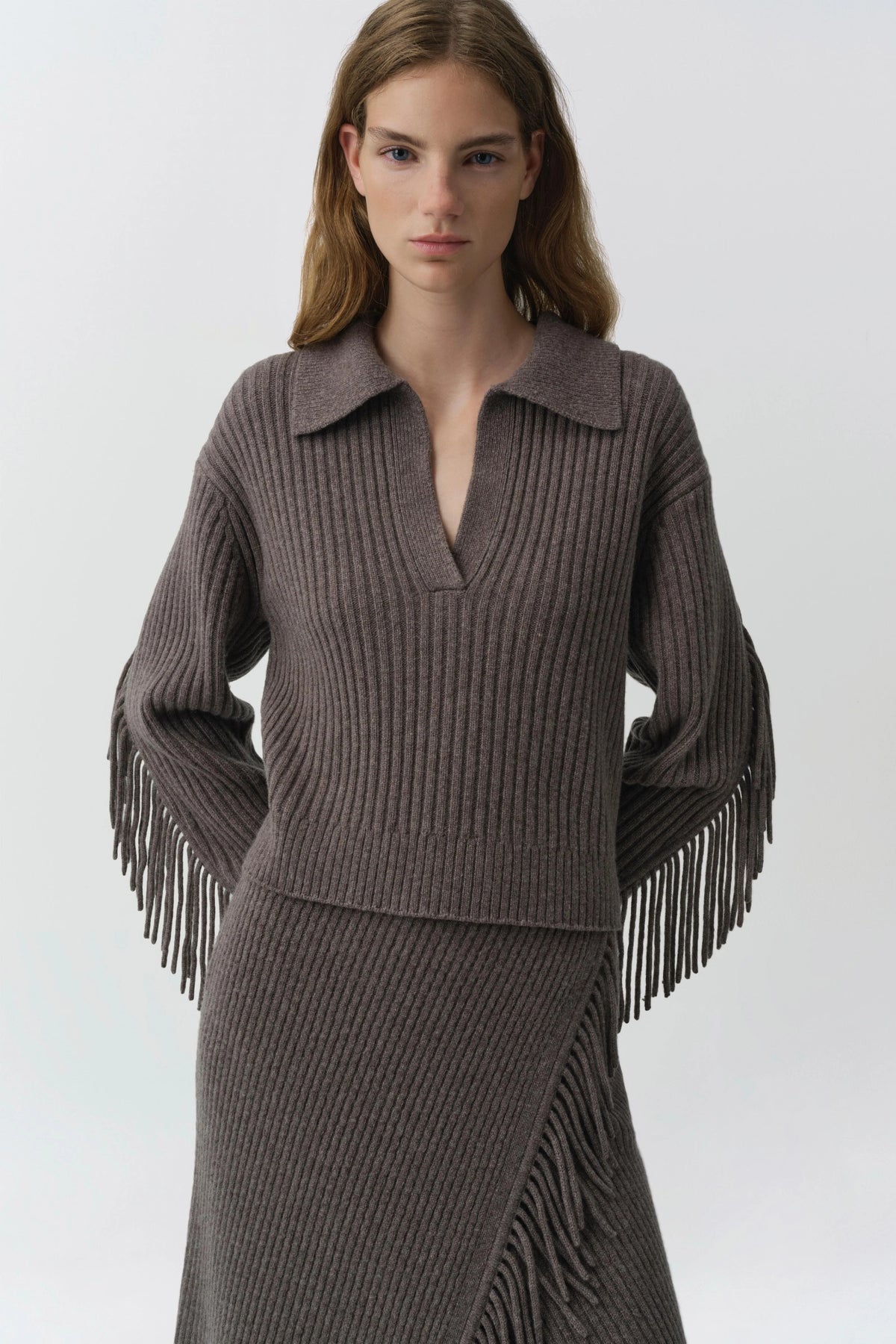 Simkhai Natalia Collared Fringe Sweater