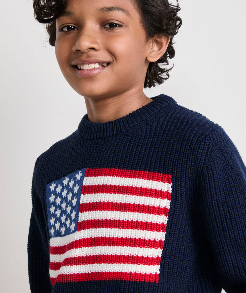 Vineyard Vines Boys' American Flag Crewneck Sweater