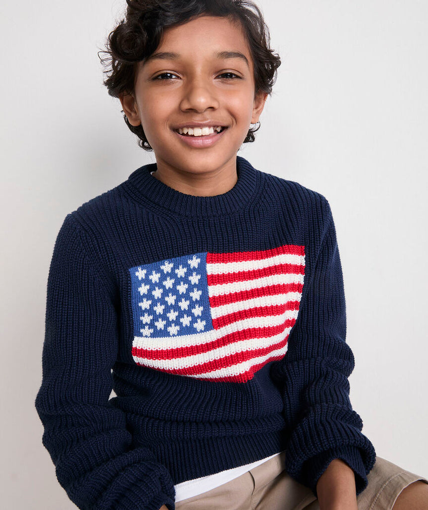 Vineyard Vines Boys' American Flag Crewneck Sweater