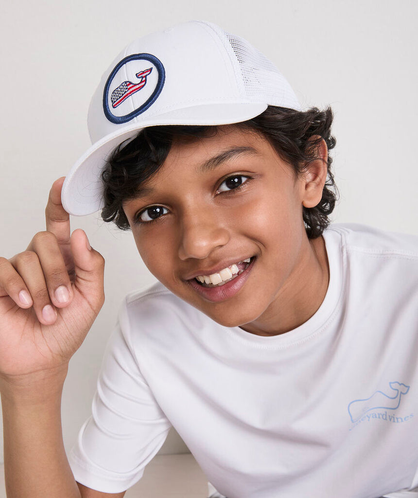 Vineyard Vines Boys' Flag Whale Dot Trucker Hat