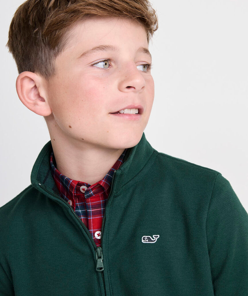 Vineyard Vines Boys' Plaid Collar Saltwater Quarter-Zip