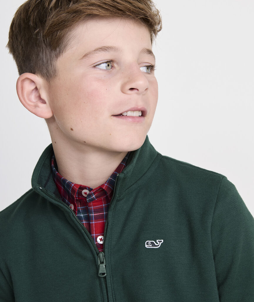 Vineyard Vines Boys' Plaid Collar Saltwater Quarter-Zip