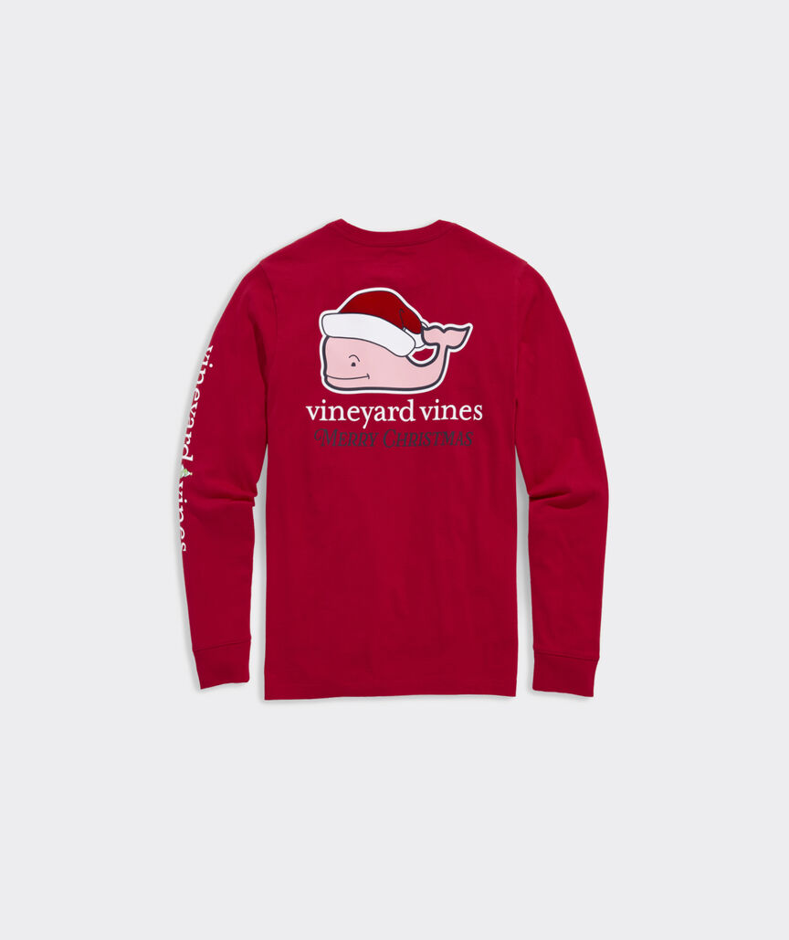 Vineyard Vines Boys' Flocked Santa Whale Long-Sleeve Pocket Tee