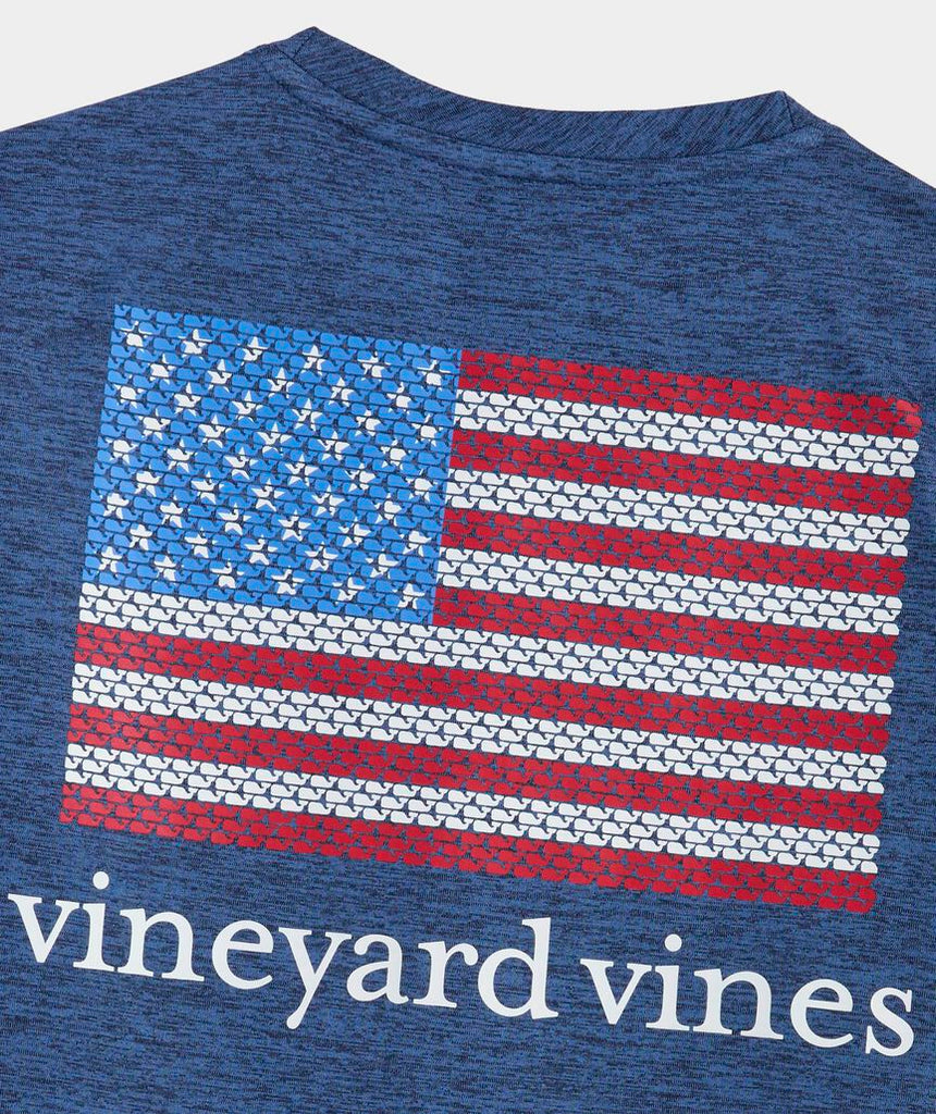 Vineyard Vines Boys' American Flag Whales Short-Sleeve Harbor Sun Performance Tee