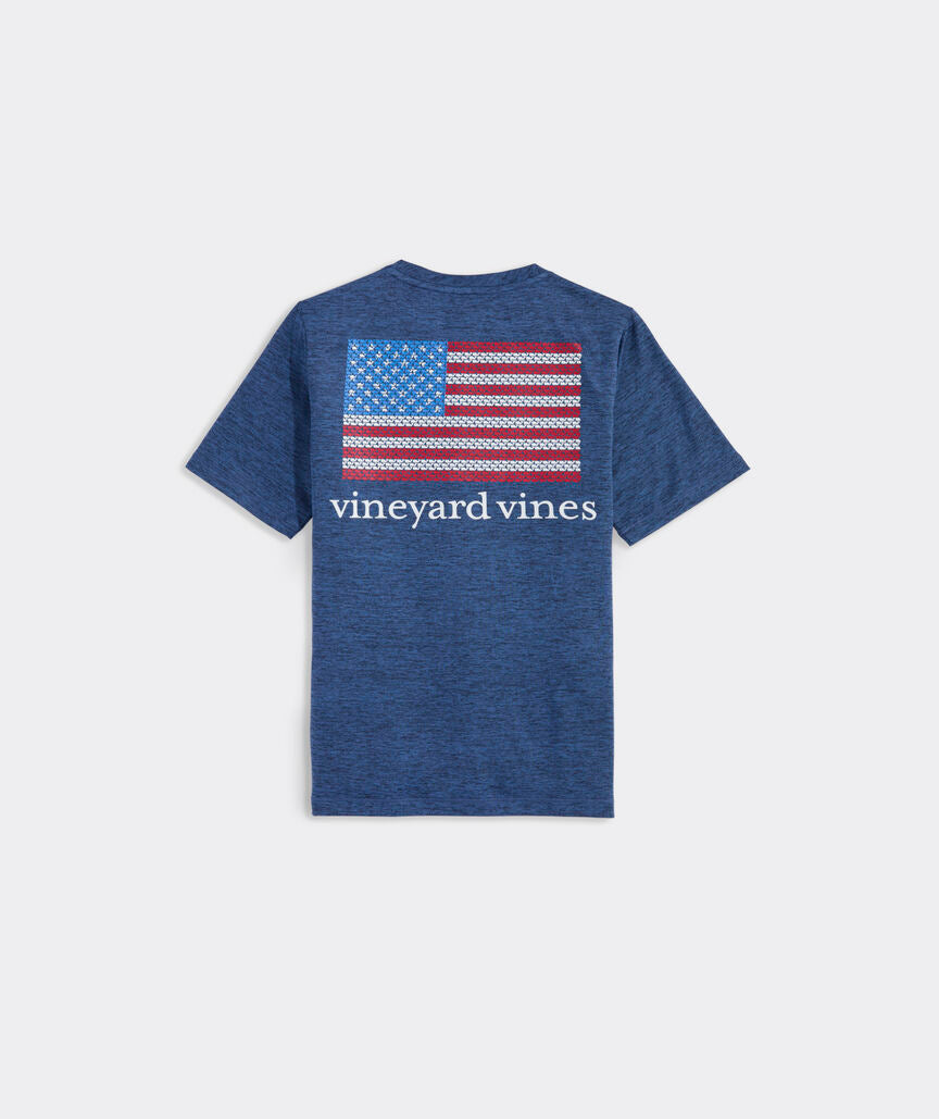 Vineyard Vines Boys' American Flag Whales Short-Sleeve Harbor Sun Performance Tee