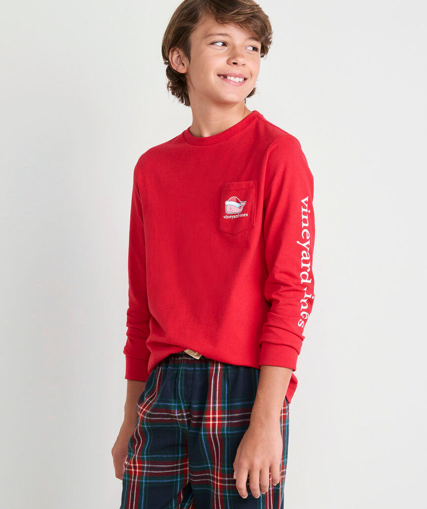 Vineyard Vines Boys' 2025 Santa Whale Long-Sleeve Pocket Tee