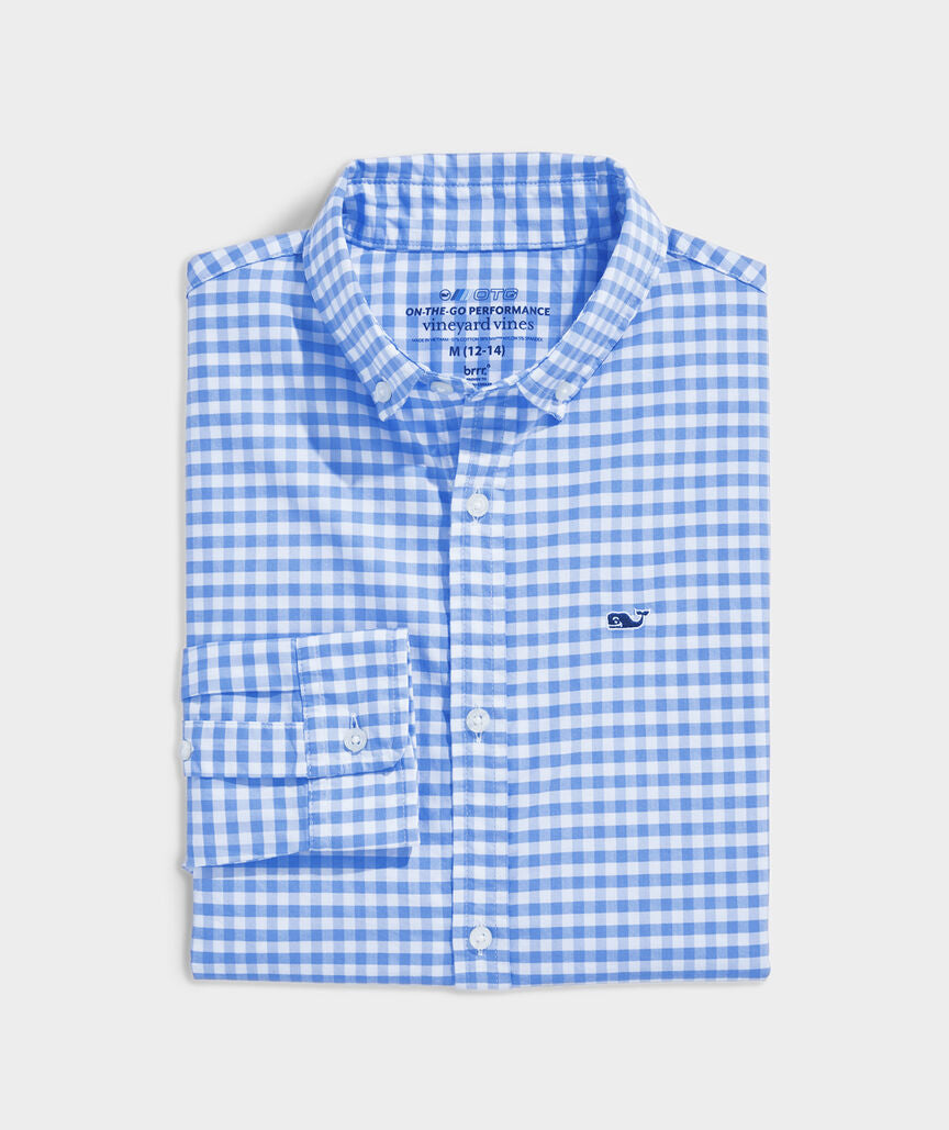 Vineyard Vines Boys' Performance Cotton Gingham Shirt