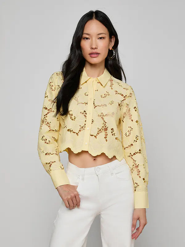 L'Agence Seychelle Cropped Eyelet Blouse