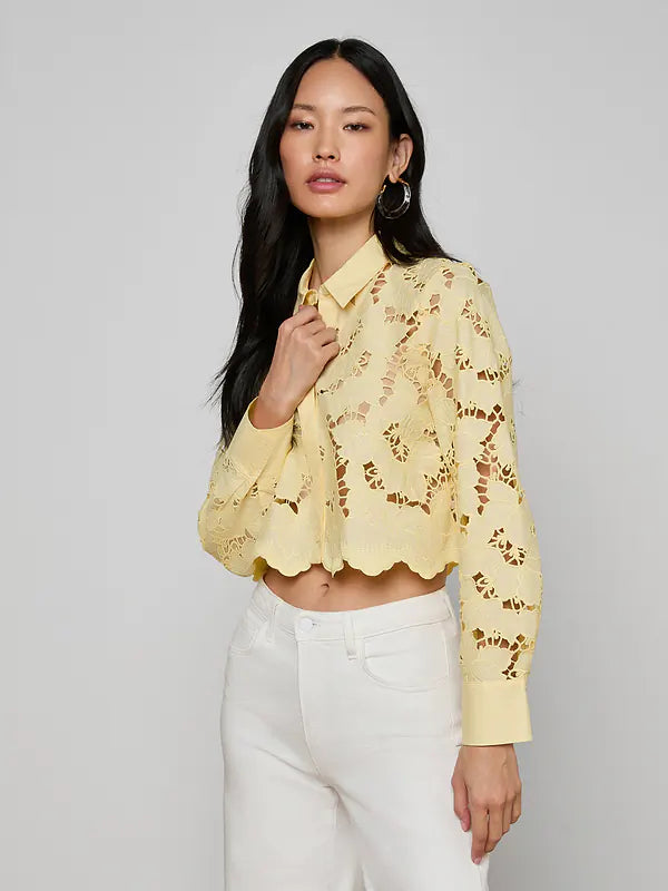 L'Agence Seychelle Cropped Eyelet Blouse