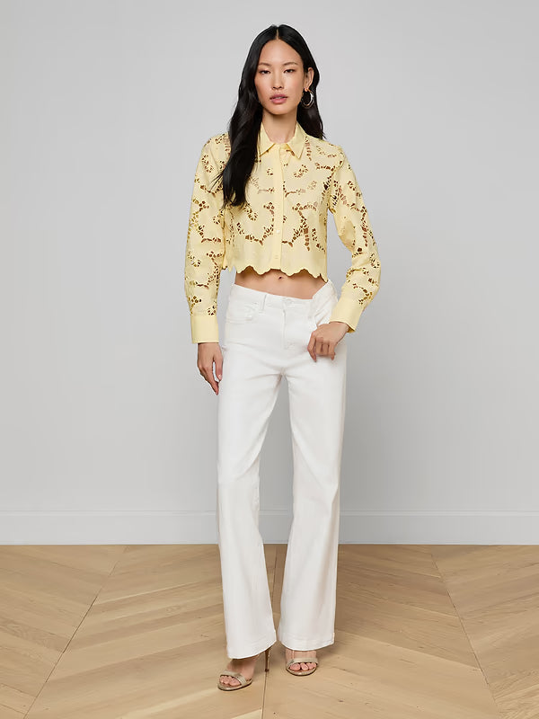 L'Agence Seychelle Cropped Eyelet Blouse