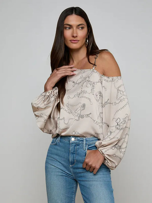L'Agence Asami Chain One-Shoulder Blouse