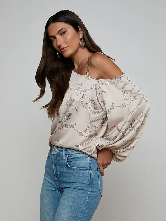 L'Agence Asami Chain One-Shoulder Blouse