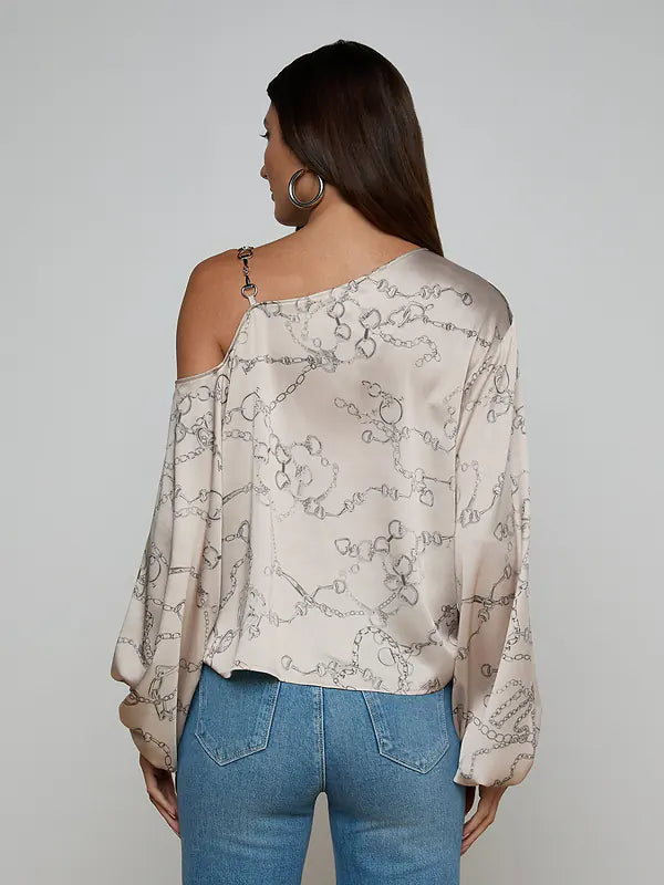 L'Agence Asami Chain One-Shoulder Blouse