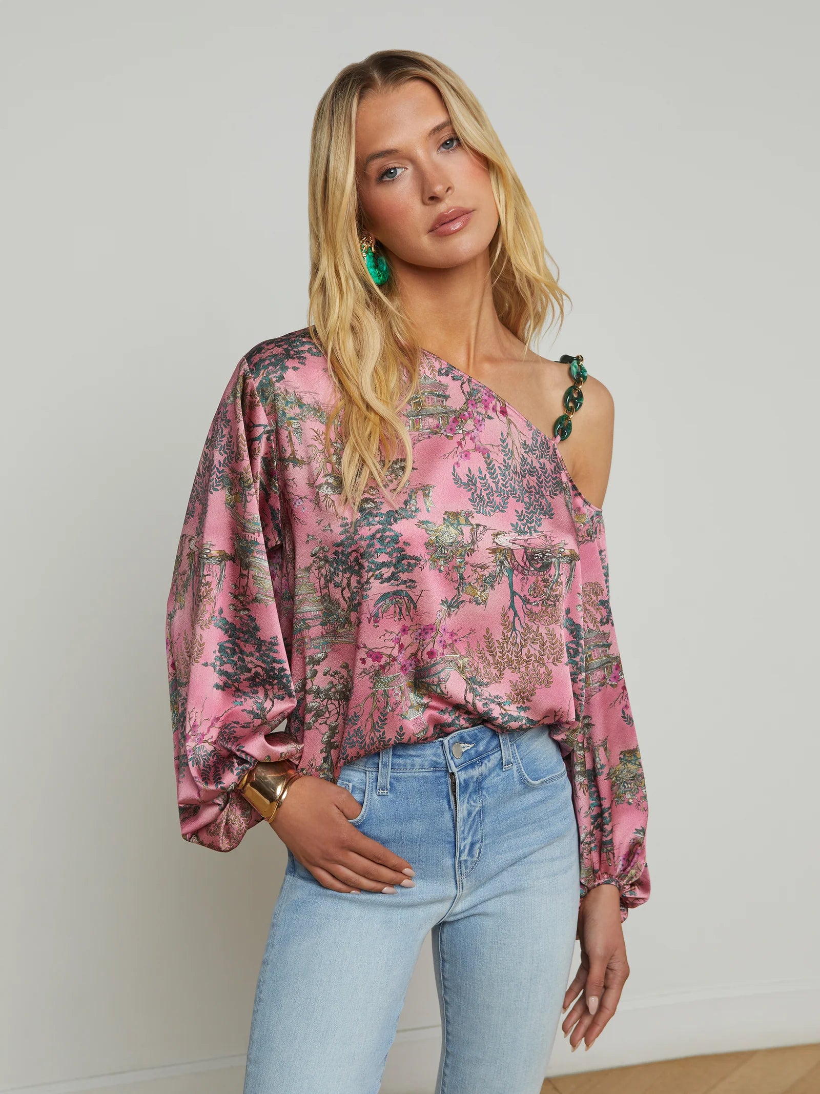 L'Agence Asami Chain One-Shoulder Blouse