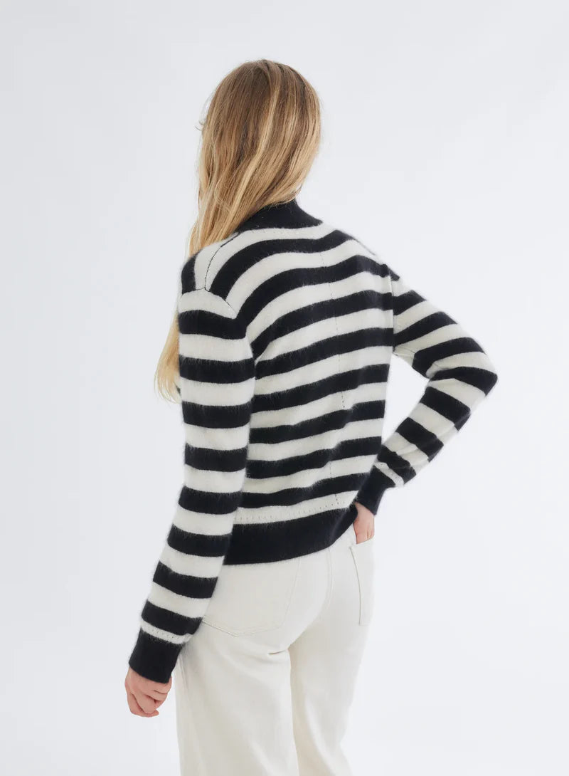 Majestic Filatures Ultra Soft Novelty Stripe Long Sleeve Mock Neck Sweater