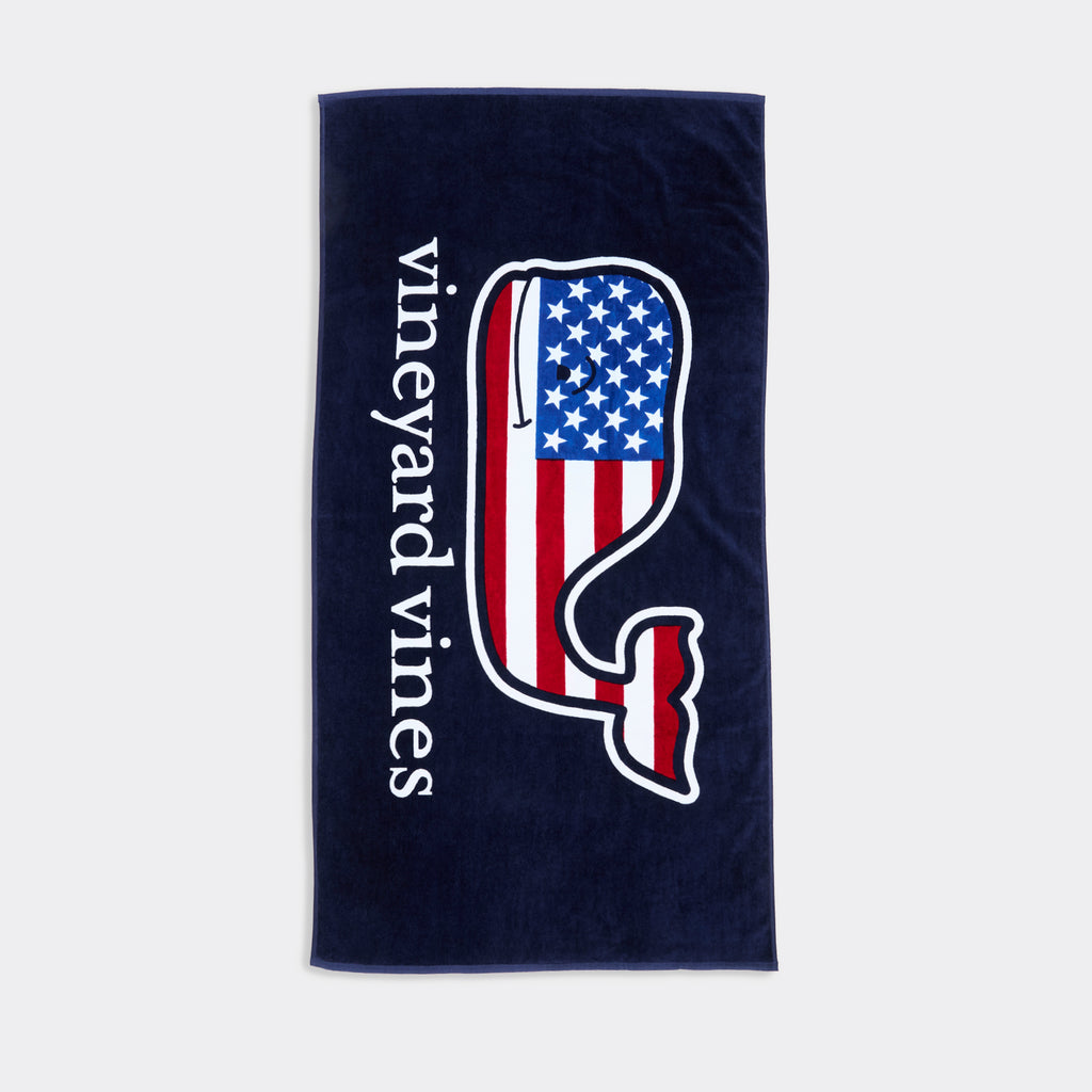 Vineyard Vines American Flag Whale Beach Towel