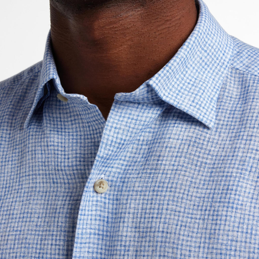 David Donahue Navy Linen Check Sport Shirt