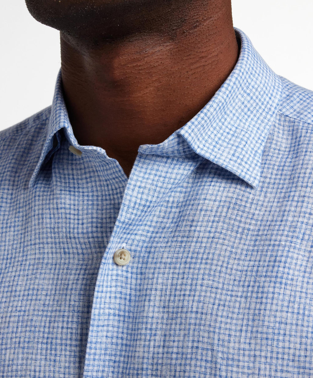 David Donahue Navy Linen Check Sport Shirt