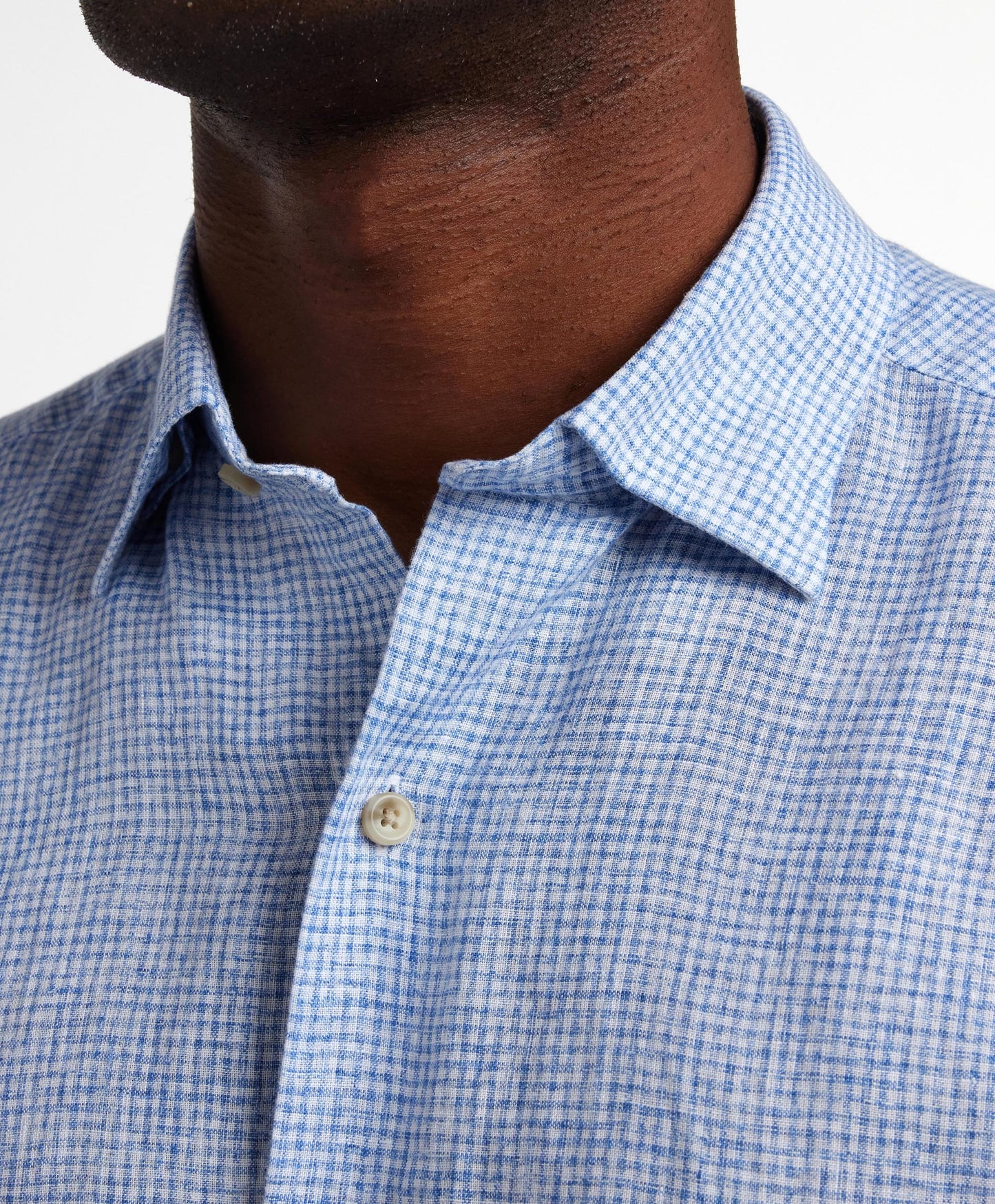 David Donahue Navy Linen Check Sport Shirt