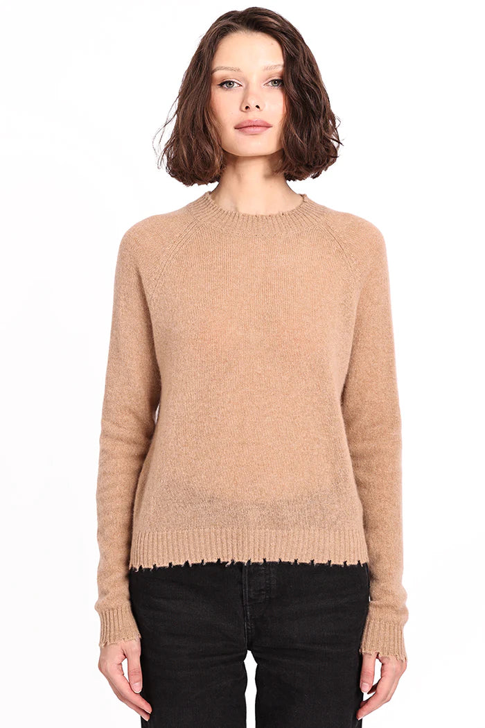 Minnie Rose Cashmere Frayed Edge Cropped Crew Neck Sweater