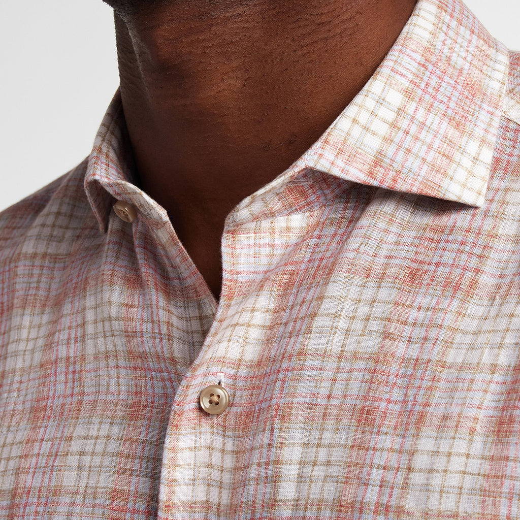 David Donahue Red and Multi Linen Check Sport Shirt