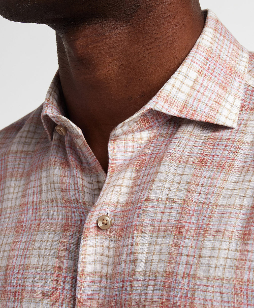 David Donahue Red and Multi Linen Check Sport Shirt