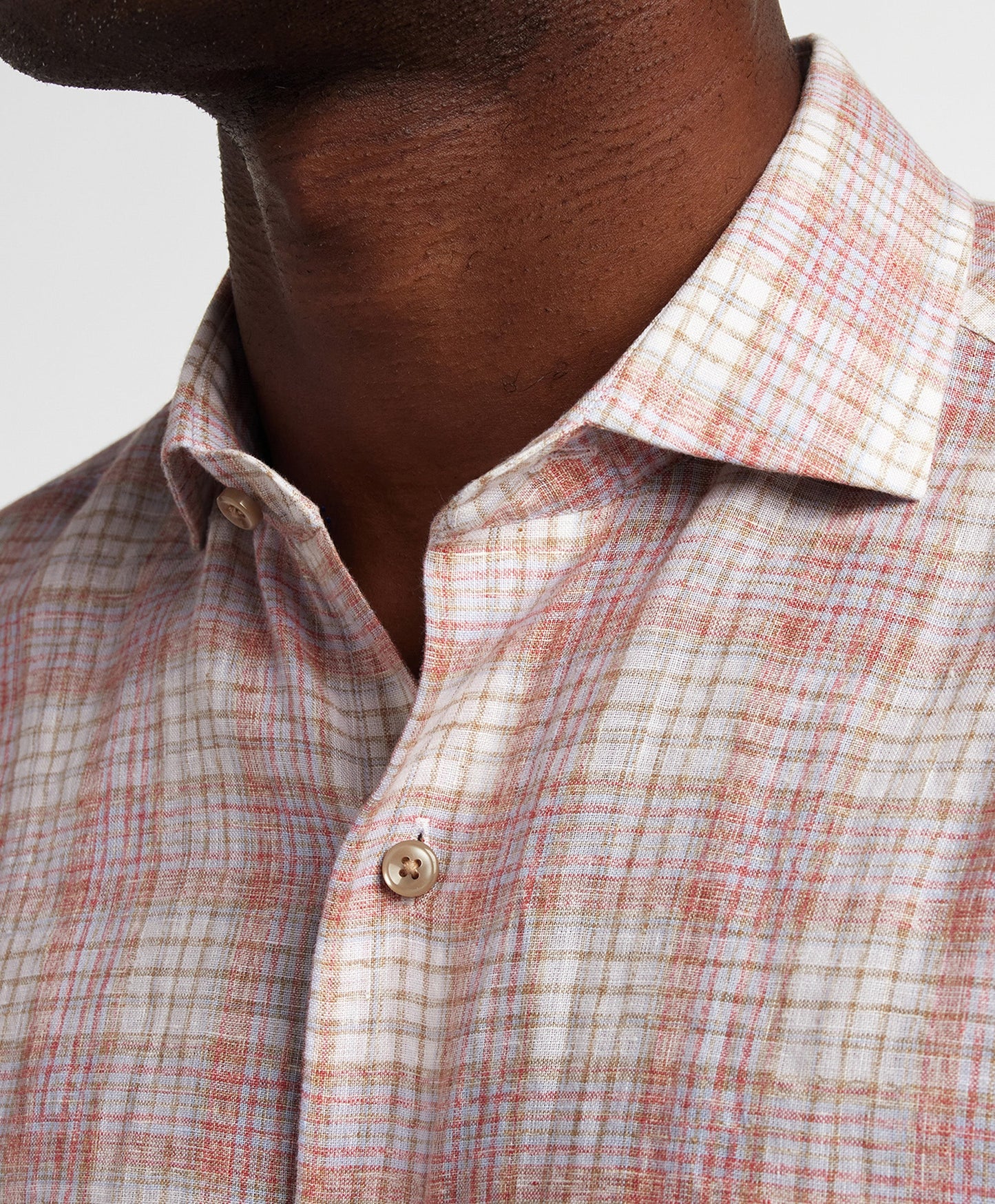 David Donahue Red and Multi Linen Check Sport Shirt