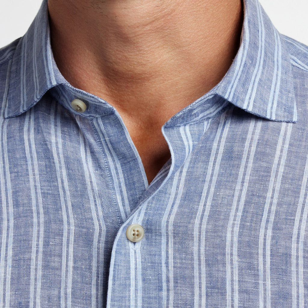 David Donahue Navy Linen Stripe Sport Shirt