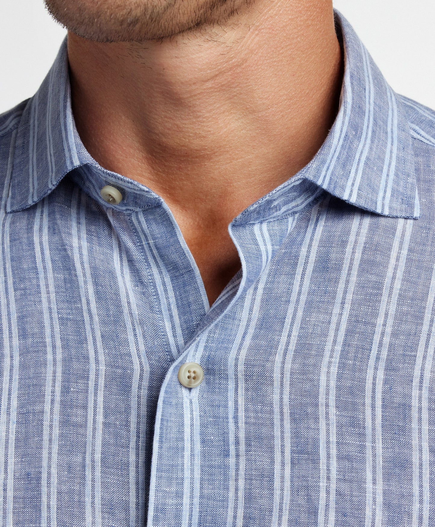 David Donahue Navy Linen Stripe Sport Shirt
