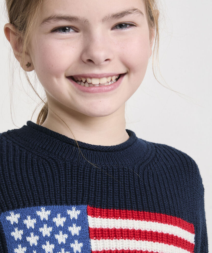 Vineyard Vines Girls' Cotton Americana Rollneck Sweater