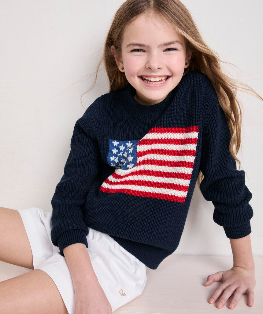 Vineyard Vines Girls' Cotton Americana Rollneck Sweater