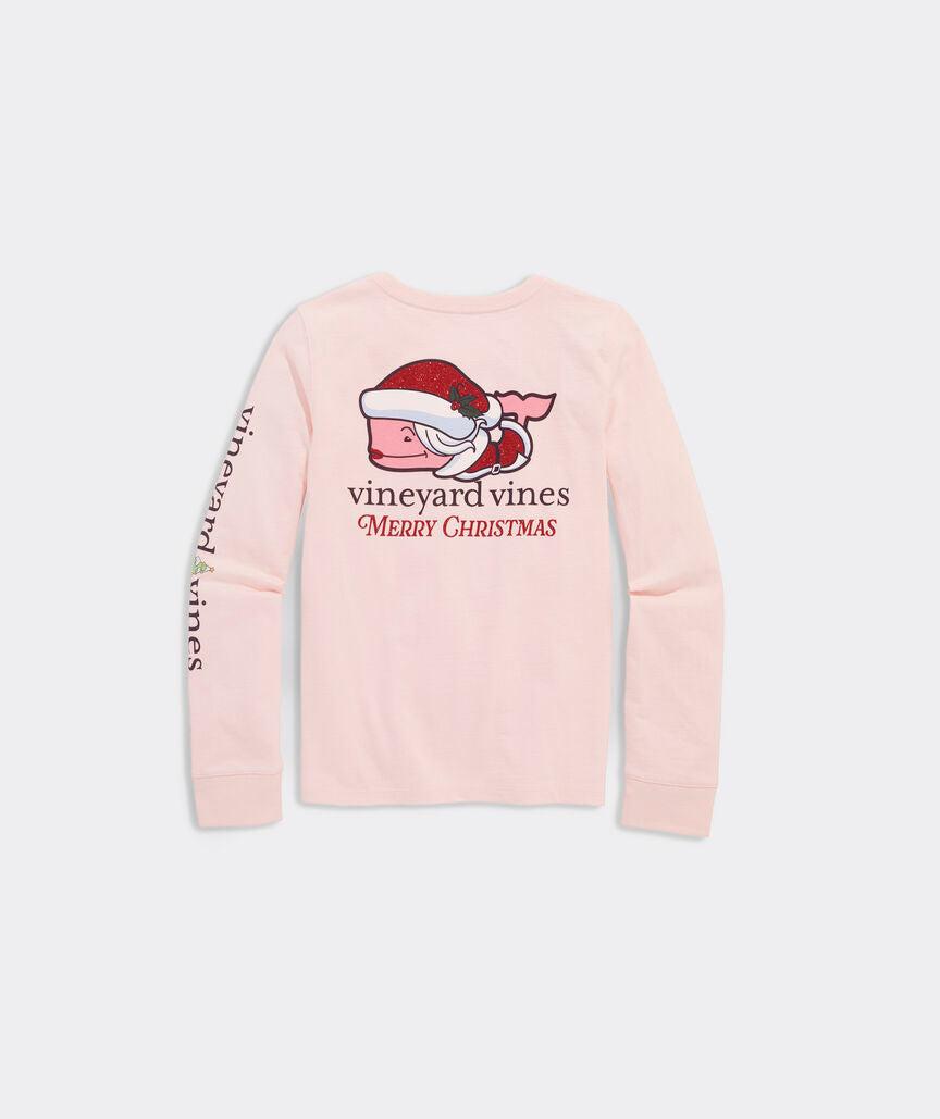 Vineyard Vines Girls' Mrs. Claus Character Whale Long-Sleeve Pocket Tee