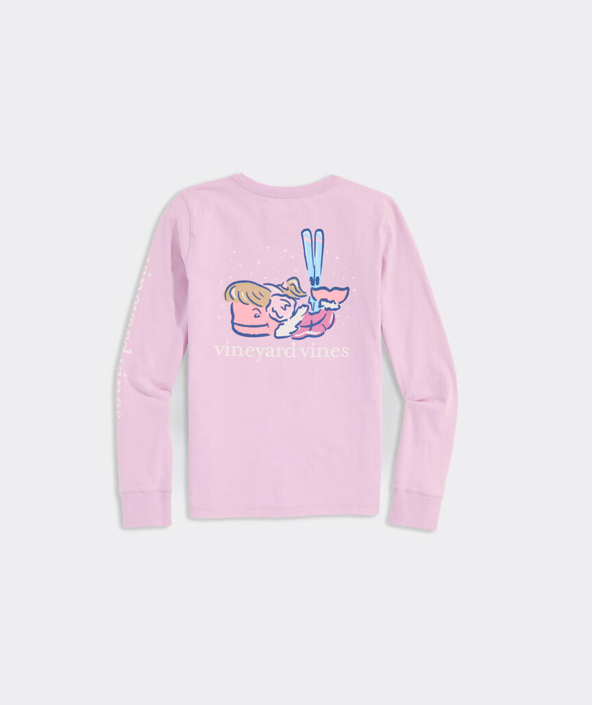 Vineyard Vines Girls' Watercolor Ski Whale Long-Sleeve Pocket Tee