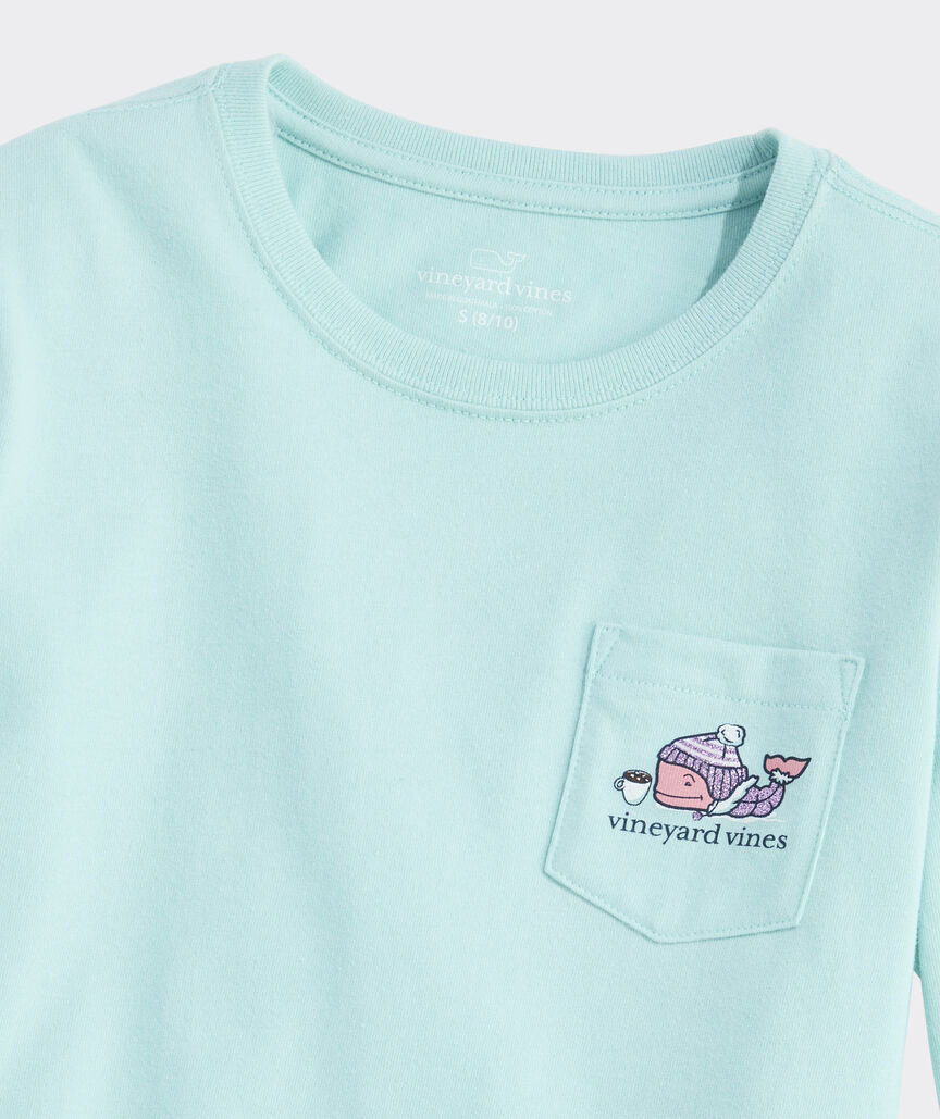 Vineyard Vines Girls' Hot Cocoa Glitter Whale Long-Sleeve Pocket Tee