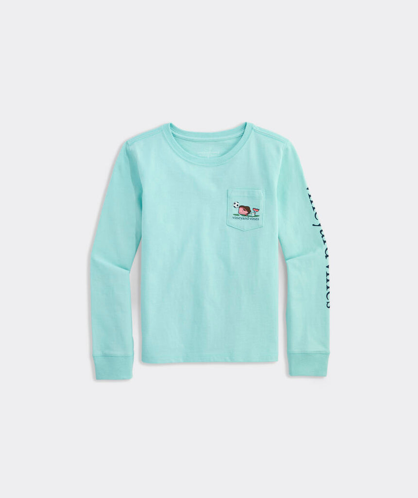 Vineyard Vines Girls' Soccer Whale Long-Sleeve Pocket Tee