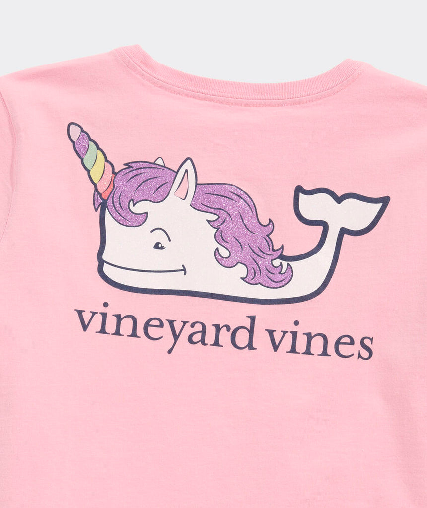 Vineyard Vines Girls' Glitter Unicorn Whale Short-Sleeve Pocket Tee