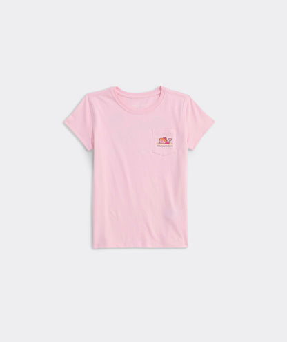 Vineyard Vines Girls’ Glitter Sandcastle Whale Short-Sleeve Pocket Tee
