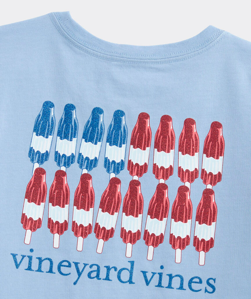 Vineyard Vines Girls' Glitter Popsicle Flag Short-Sleeve Pocket Tee