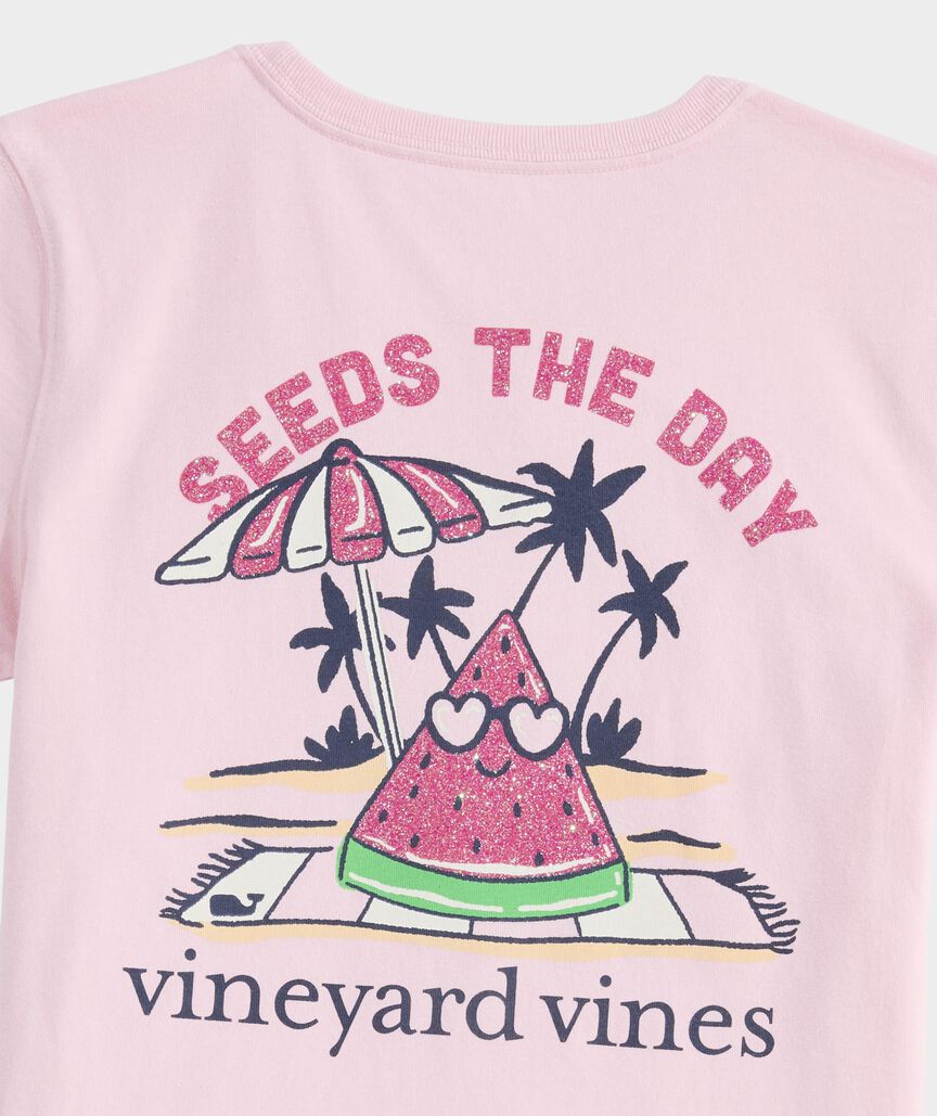 Vineyard Vines Girls' Glitter Seeds The Day Short-Sleeve Pocket Tee