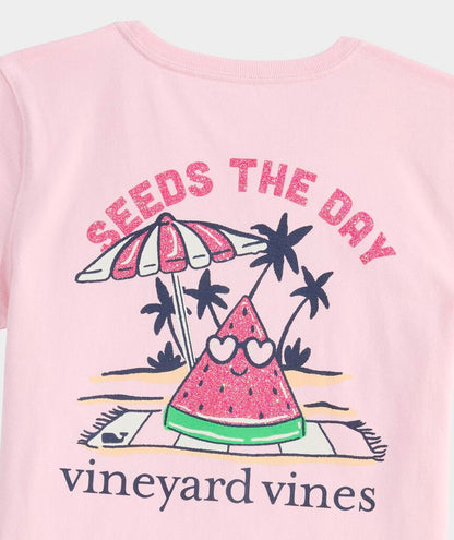 Vineyard Vines Girls' Glitter Seeds The Day Short-Sleeve Pocket Tee