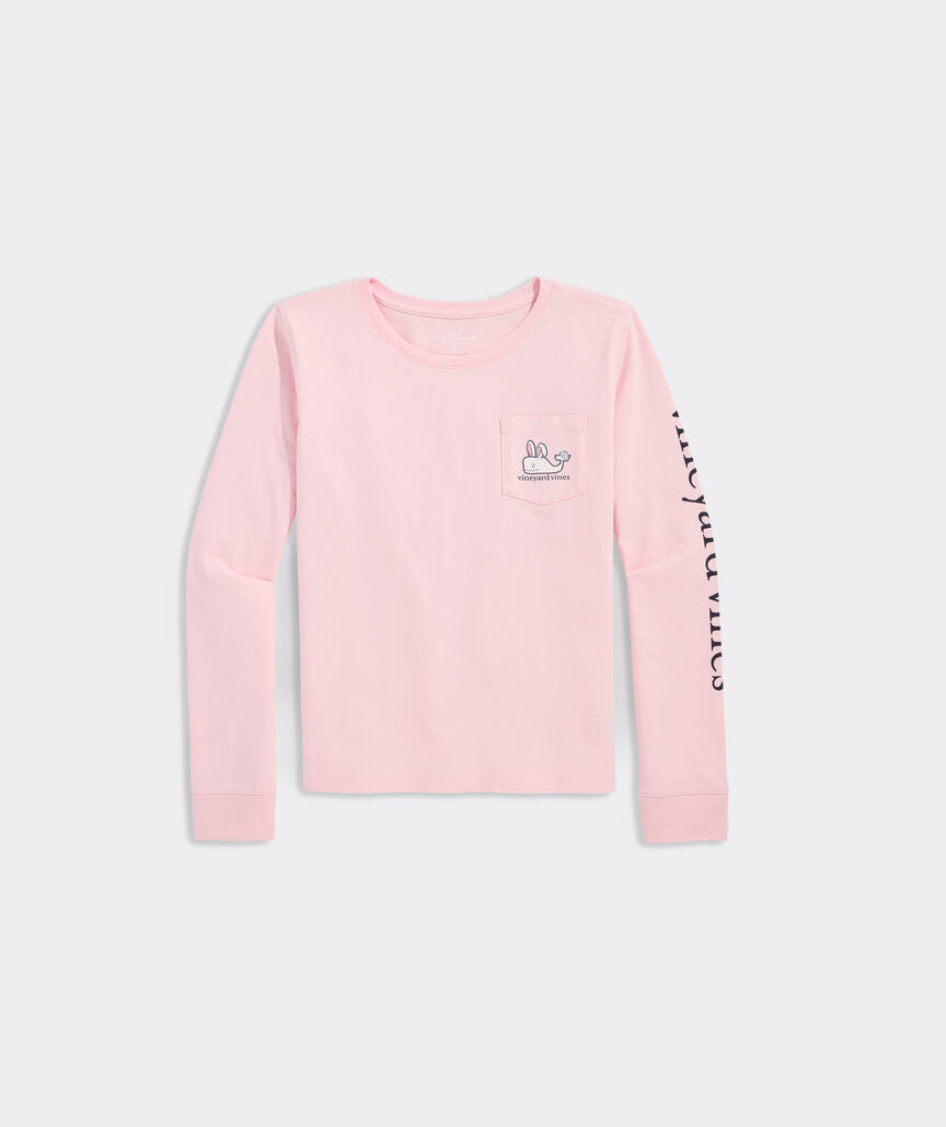 Vineyard Vines Girls' Fuzzy Easter Bunny Whale Long-Sleeve Pocket Tee
