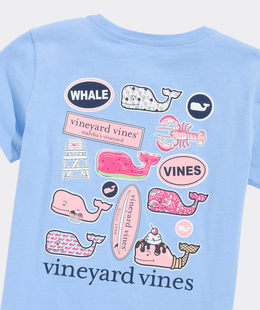 Vineyard Vines Girls' Whale Stickers Short-Sleeve Pocket Tee