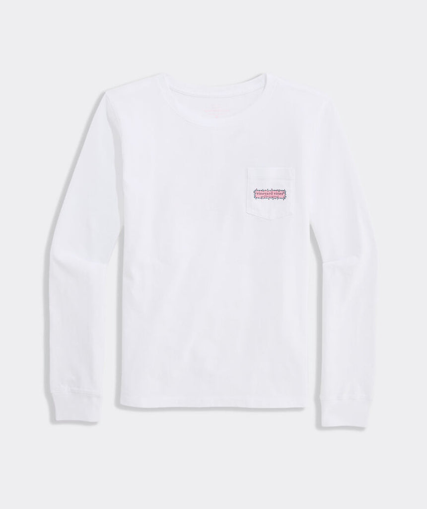 Vineyard Vines Girls' Holiday Pups Long-Sleeve Pocket Tee