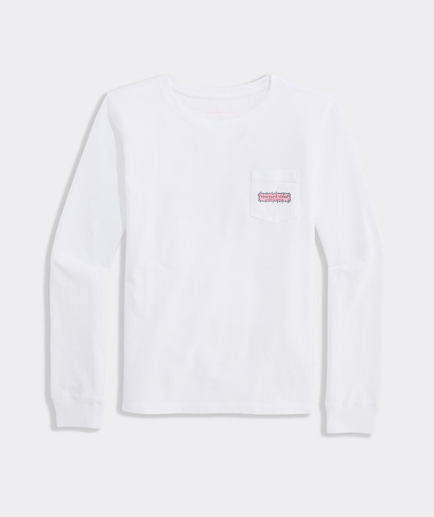 Vineyard Vines Girls' Holiday Pups Long-Sleeve Pocket Tee