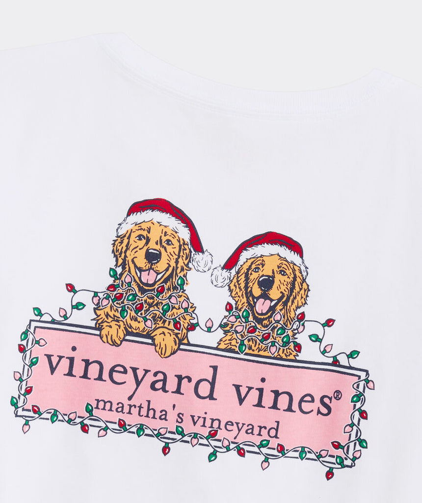 Vineyard Vines Girls' Holiday Pups Long-Sleeve Pocket Tee