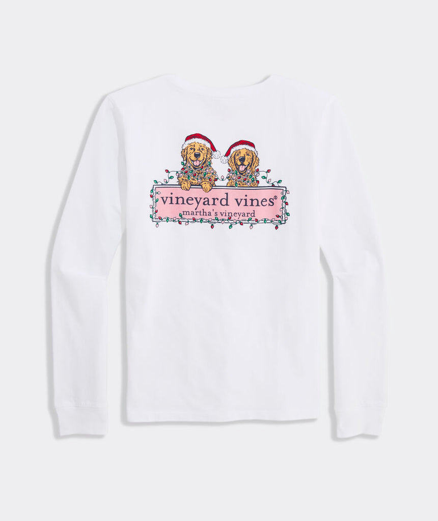Vineyard Vines Girls' Holiday Pups Long-Sleeve Pocket Tee
