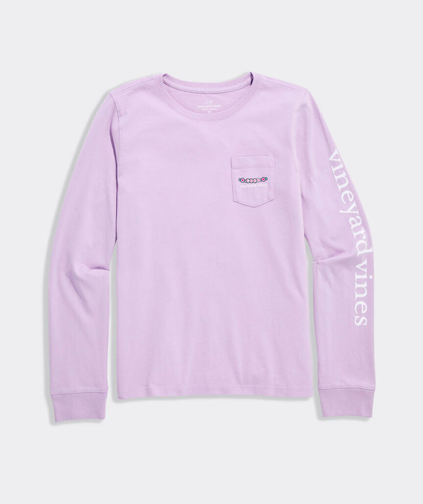 Vineyard Vines Girls' Pop Star Glitter Whale Long-Sleeve Pocket Tee