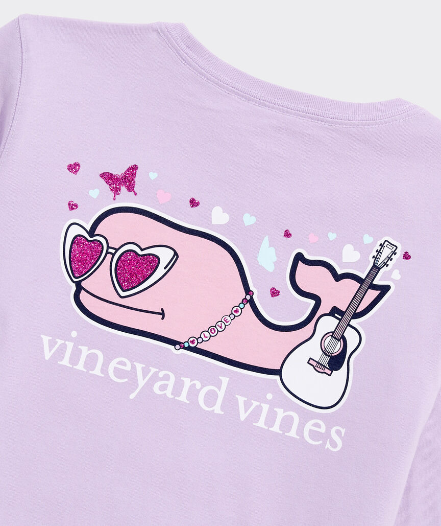 Vineyard Vines Girls' Pop Star Glitter Whale Long-Sleeve Pocket Tee