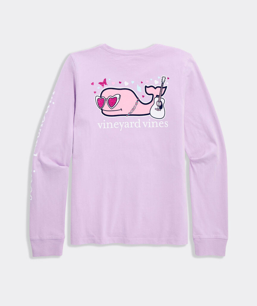 Vineyard Vines Girls' Pop Star Glitter Whale Long-Sleeve Pocket Tee